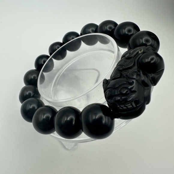 B.Rising Other - Silver Sheen Black Obsidian Beaded Bracelet with Pixiu Bead